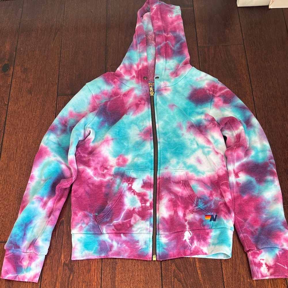 Aviator Nation Pink and Blue Tie-Dye Hoodie